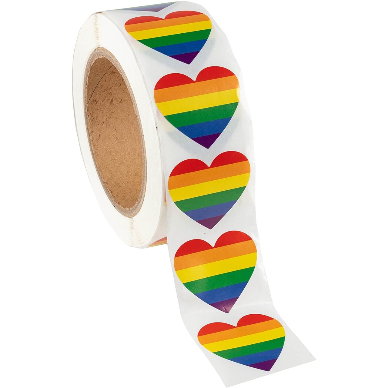 Juvale Gay Pride Self Adhesive Sticker Roll, Rainbow Heart (1.5 x